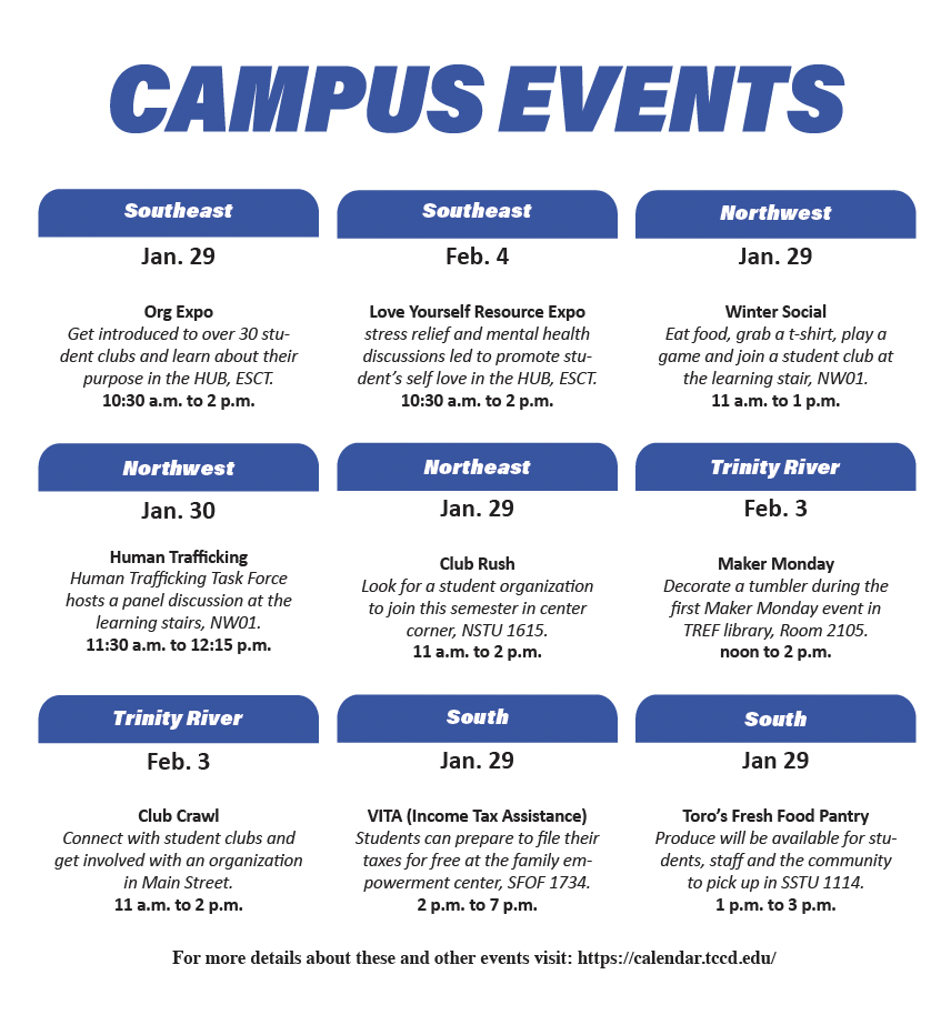 CAMPUS EVENTS FOR WEEK OF JAN. 29